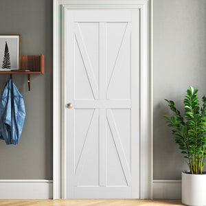 English Elm Crazy Elf Star Panel Primed Interior Slab Modern Barn Door Pre-drilled Diy Ready W93642083
