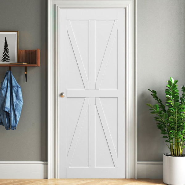 English Elm Crazy Elf Primed Wood Panel Door Slab Modern Barn Style Interior Diy Ready W93642086