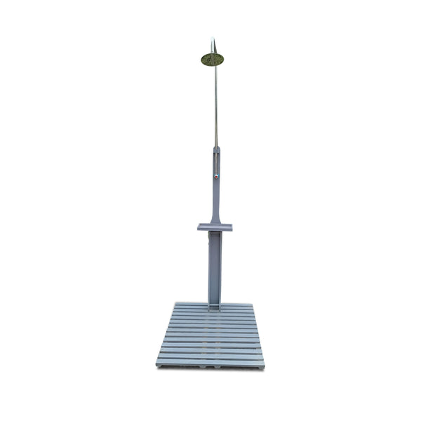 English Elm Outdoor Wooden Garden Pool Shower with Adjustable Pressure Knob, Weatherproof Fir Wood Stand, Gray W49547257