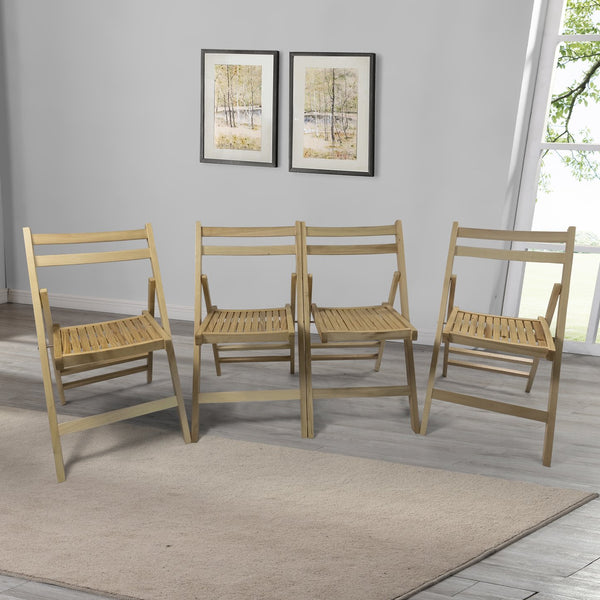 English Elm Furniture Slatted Wood Folding Chair Set of 4 - Natural Solid Wood, Lightweight, Compact Foldable Seating for Events W49542179