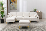 Hearth and Haven EcoChic 4-Piece Modular Sectional Sofa with Ottoman and Iron Feet, Reversible, White W395S00093