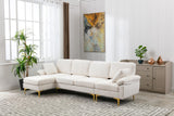 Hearth and Haven EcoChic 4-Piece Modular Sectional Sofa with Ottoman and Iron Feet, Reversible, White W395S00093