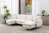 Hearth and Haven EcoChic 4-Piece Modular Sectional Sofa with Ottoman and Iron Feet, Reversible, White W395S00093