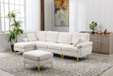 Hearth and Haven EcoChic 4-Piece Modular Sectional Sofa with Ottoman and Iron Feet, Reversible, White W395S00093