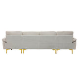 Hearth and Haven EcoChic 4-Piece Modular Sectional Sofa with Ottoman and Iron Feet, Reversible, White W395S00093