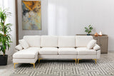 Hearth and Haven EcoChic 4-Piece Modular Sectional Sofa with Ottoman and Iron Feet, Reversible, White W395S00093