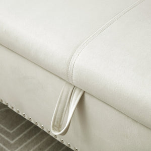 English Elm Aijia Velvet Storage Bench 63" Button-Tufted Nailhead Trim Ottoman with Pillow, Flip-Top Seat, Solid Wood Legs Beige W111749320