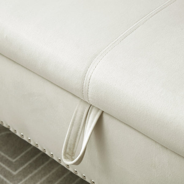 English Elm Aijia Velvet Storage Bench 63" Button-Tufted Nailhead Trim Ottoman with Pillow, Flip-Top Seat, Solid Wood Legs Beige W111749320