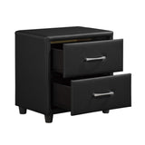 English Elm Contemporary Durable Black Faux Leather Covering 1 Piece Nightstand Of Drawers Silver Tone Bar Pulls Stylish Furniture