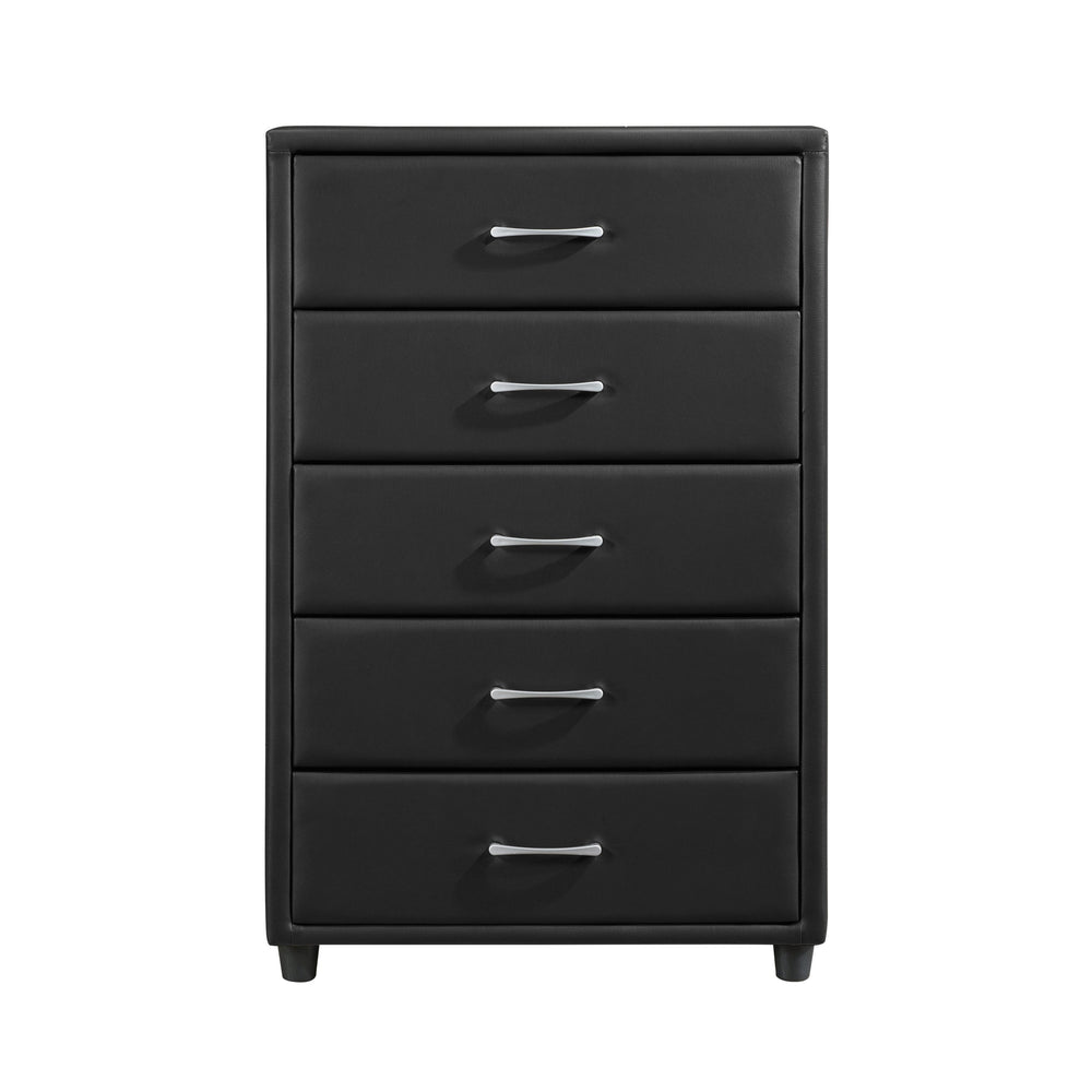 English Elm Contemporary Lorenzi Black Faux Leather Chest of Drawers with Silver Bar Pulls — Urban Compact 29.5"x16" B01153394