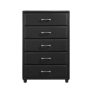 English Elm Contemporary Lorenzi Black Faux Leather Chest of Drawers with Silver Bar Pulls — Urban Compact 29.5"x16" B01153394