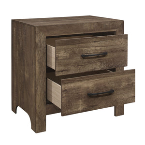English Elm Simple Corbin Rustic Brown Nightstand with 2 Drawers, Embossed Faux-Wood Veneer, Black Metal Hardware, 23.5"x16"x24" B01153389