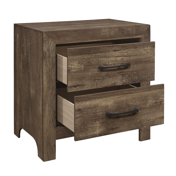 English Elm Simple Corbin Rustic Brown Nightstand with 2 Drawers, Embossed Faux-Wood Veneer, Black Metal Hardware, 23.5"x16"x24" B01153389