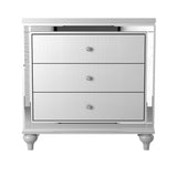 English Elm Glamorous Metallic White Finish 1 Piece Nightstand Of 3X Drawers Faux Alligator Embossed Front Modern Bed Side Table