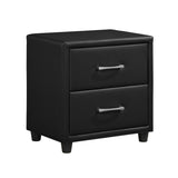 English Elm Contemporary Durable Black Faux Leather Covering 1 Piece Nightstand Of Drawers Silver Tone Bar Pulls Stylish Furniture