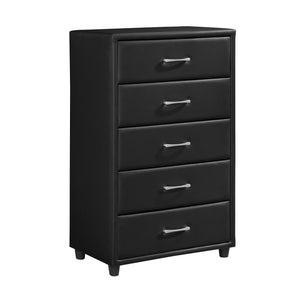 English Elm Contemporary Lorenzi Black Faux Leather Chest of Drawers with Silver Bar Pulls — Urban Compact 29.5"x16" B01153394