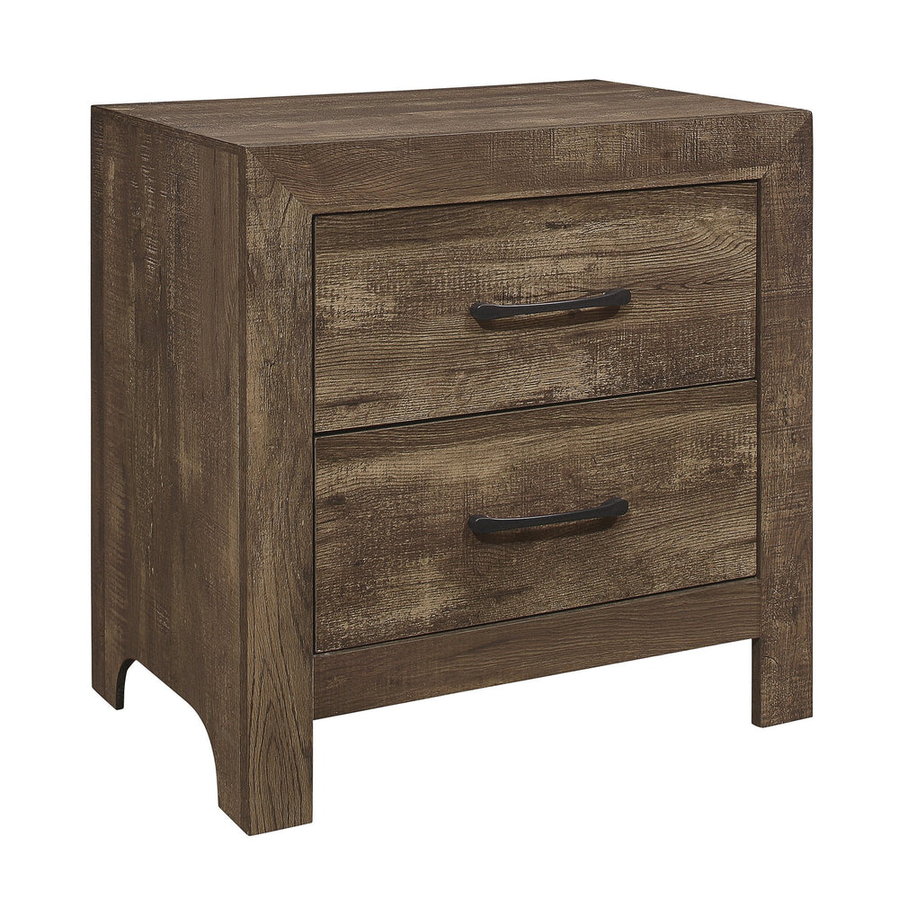 English Elm Simple Corbin Rustic Brown Nightstand with 2 Drawers, Embossed Faux-Wood Veneer, Black Metal Hardware, 23.5"x16"x24" B01153389