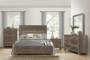 English Elm Rustic Full Size Panel Bed with Embossed Faux-Wood Veneer, Rustic Brown Finish, Easy Assembly, Bed-in-Box B011P248595