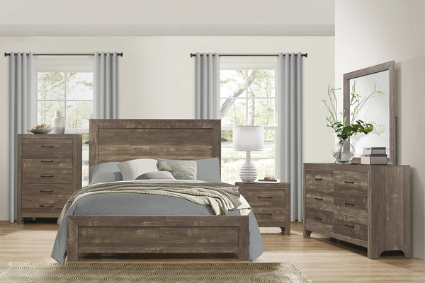English Elm Rustic Corbin Queen Panel Bed with Embossed Faux-Wood Veneer, Framed Headboard & Low Footboard Rustic Brown 82.75 L x 33.5 W x 6.5 H B01154014