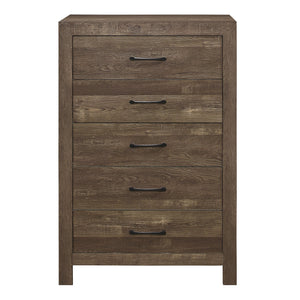 English Elm Simple Rustic Brown 5-Drawer Chest with Black Metal Hardware, Embossed Faux-Wood Veneer, 31.5x16x47.5 B01153395