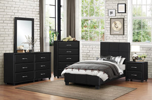 English Elm Contemporary LED Panel Queen Bed with Integrated Lighting, Sleek Wooden Frame and Modern Headboard Design Black 53 L x 41 W x 3.75 H B011S01761