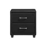 English Elm Contemporary Durable Black Faux Leather Covering 1 Piece Nightstand Of Drawers Silver Tone Bar Pulls Stylish Furniture