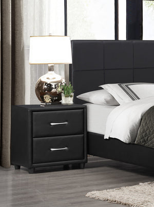 English Elm Contemporary Durable Black Faux Leather Covering 1 Piece Nightstand Of Drawers Silver Tone Bar Pulls Stylish Furniture