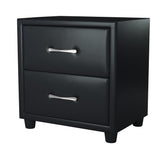 English Elm Contemporary Durable Black Faux Leather Covering 1 Piece Nightstand Of Drawers Silver Tone Bar Pulls Stylish Furniture