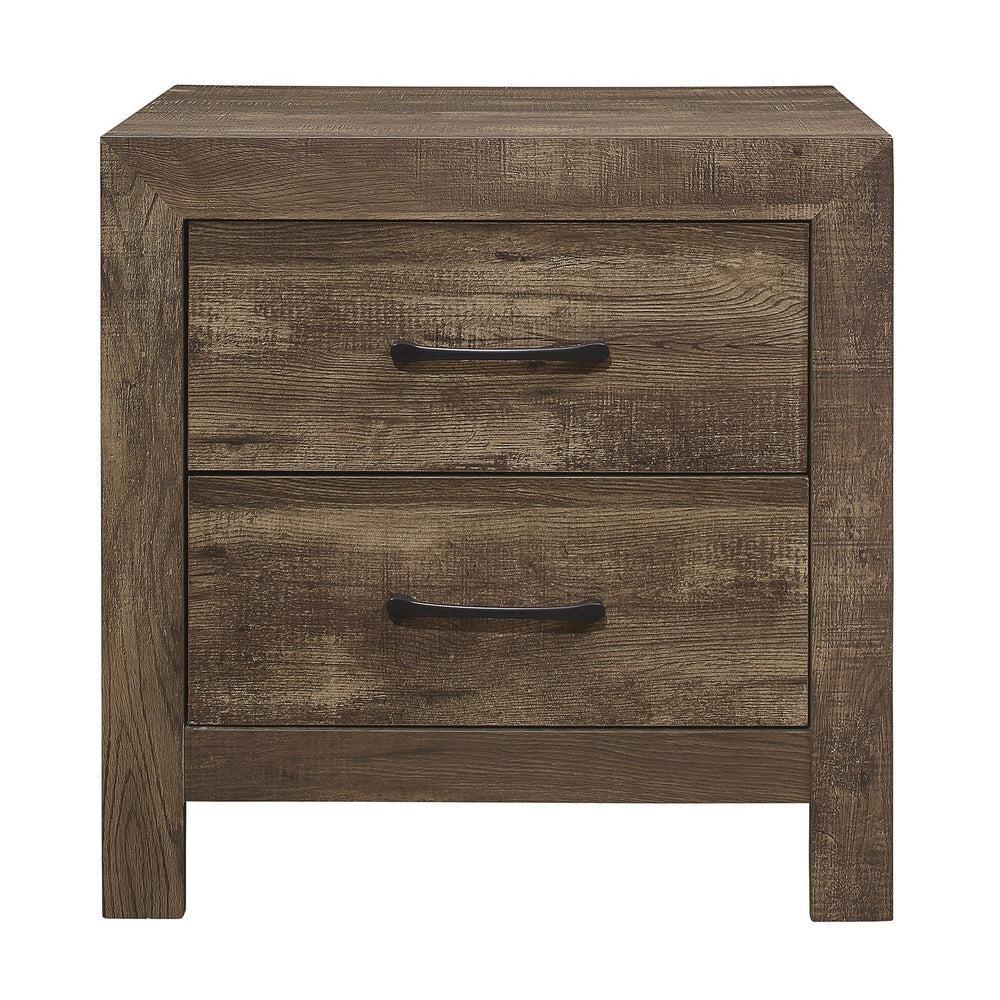 English Elm Simple Corbin Rustic Brown Nightstand with 2 Drawers, Embossed Faux-Wood Veneer, Black Metal Hardware, 23.5"x16"x24" B01153389
