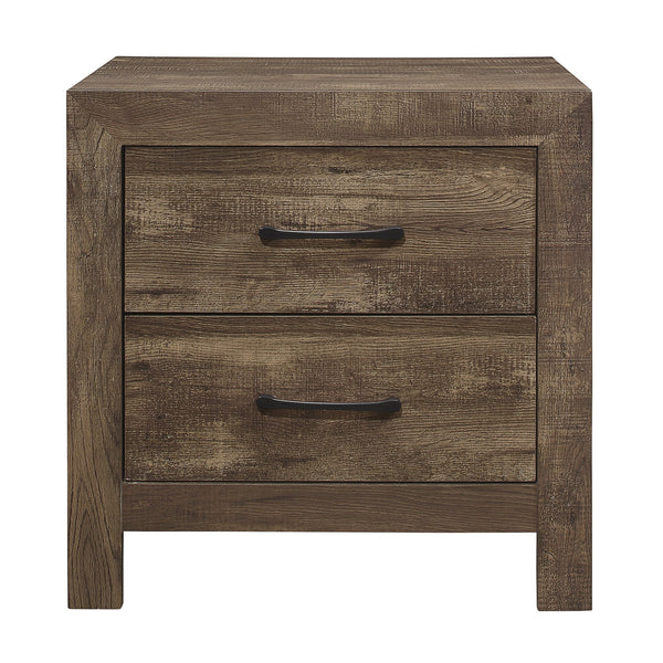 English Elm Simple Corbin Rustic Brown Nightstand with 2 Drawers, Embossed Faux-Wood Veneer, Black Metal Hardware, 23.5"x16"x24" B01153389