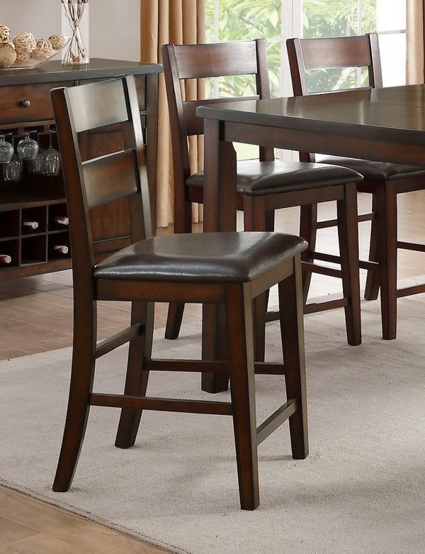 English Elm Cherry Counter Height Chairs Set of 2 — Cherry Finish Mango Veneer, Dark Brown Faux Leather Seats, Classic Style B01153385