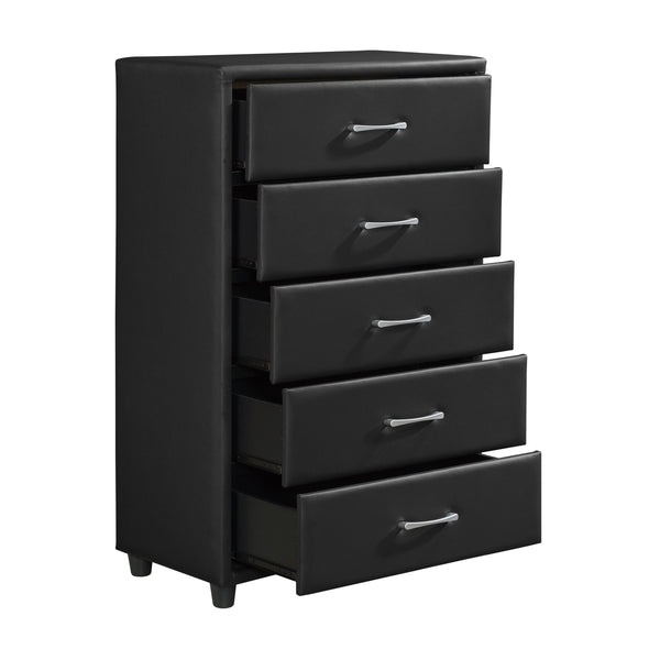 English Elm Contemporary Lorenzi Black Faux Leather Chest of Drawers with Silver Bar Pulls — Urban Compact 29.5"x16" B01153394