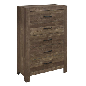 English Elm Simple Rustic Brown 5-Drawer Chest with Black Metal Hardware, Embossed Faux-Wood Veneer, 31.5x16x47.5 B01153395