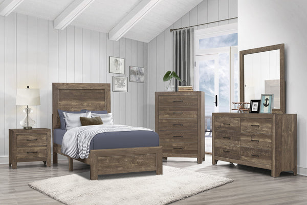 English Elm Rustic Twin Panel Bed with Rustic Brown Embossed Faux-Wood Veneer, Headboard & Footboard Full Set B01154136