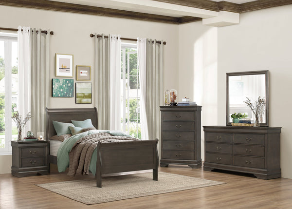 English Elm Classic Twin Size Sleigh Bed In Stained Gray Finish – Timeless Louis Philippe Design For Any Bedroom B011S01350