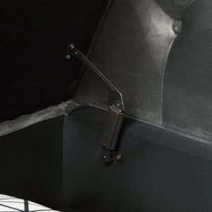 English Elm Aijia Velvet Storage Bench 63" Button-Tufted Nailhead Trim Ottoman with Pillow, Flip-Top Seat, Solid Wood Legs Grey W111749317