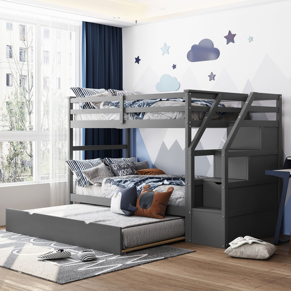 English Elm Twin-over-twin Bunk Bed with Trundle Stair Storage Kids Shared Bedroom White LT000064AAE