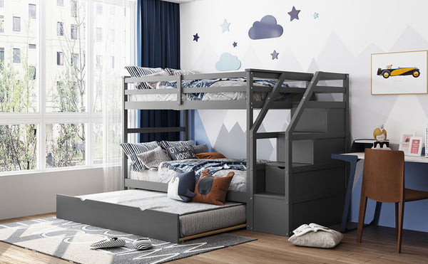English Elm Twin-over-twin Bunk Bed with Trundle Stair Storage Kids Shared Bedroom White LT000064AAE