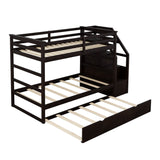 Hearth and Haven Twin over Twin Bunk Bed with Twin Size Trundle and 3 Storage Stairs, Espresso