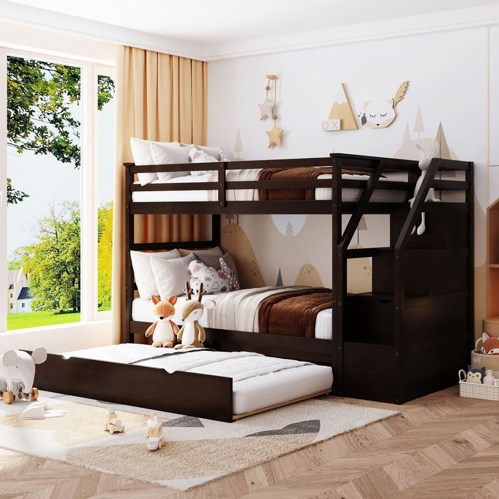 English Elm Twin-over-twin Bunk Bed with Trundle Stair Storage Kids Shared Bedroom White LT000064AAP