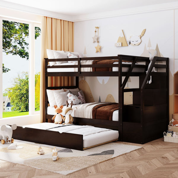 English Elm Twin-over-twin Bunk Bed with Trundle Stair Storage Kids Shared Bedroom White LT000064AAP