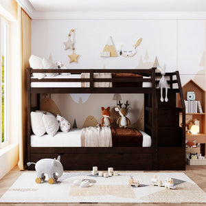 English Elm Twin-over-twin Bunk Bed with Trundle Stair Storage Kids Shared Bedroom White LT000064AAP