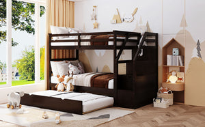 English Elm Twin-over-twin Bunk Bed with Trundle Stair Storage Kids Shared Bedroom White LT000064AAP