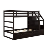 Twin over Twin Bunk Bed with Twin Size Trundle and 3 Storage Stairs