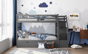 English Elm Twin-over-twin Bunk Bed with Trundle Stair Storage Kids Shared Bedroom White LT000064AAE