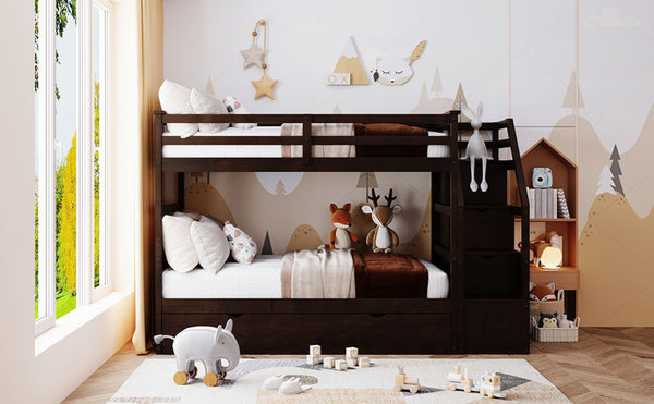 English Elm Twin-over-twin Bunk Bed with Trundle Stair Storage Kids Shared Bedroom White LT000064AAP