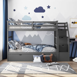 English Elm Twin-over-twin Bunk Bed with Trundle Stair Storage Kids Shared Bedroom White LT000064AAE