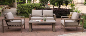 English Elm 4 Piece Sofa Seating Group with Cushions Pewter Aluminum - Weather-Resistant 2 Chairs Loveseat Table Set B010S00115