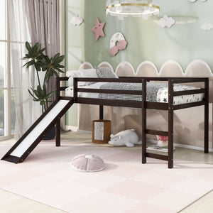 English Elm Loft Bed with Built-in Slide Solid Pine Twin Frame for Kids Bedroom Play N708P360093P