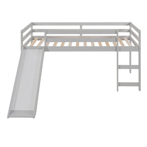 Hearth and Haven Lunaire Twin Size Loft Bed with Guard Rails, Ladder and Slide, Grey WF292715AAE